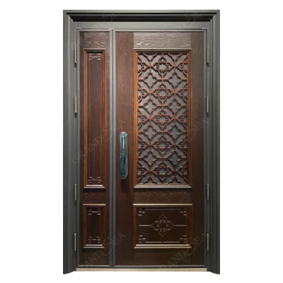 Luxury Double Door Explosion Proof Aluminum Cast Copper Color Main Entry Steel Doors Security